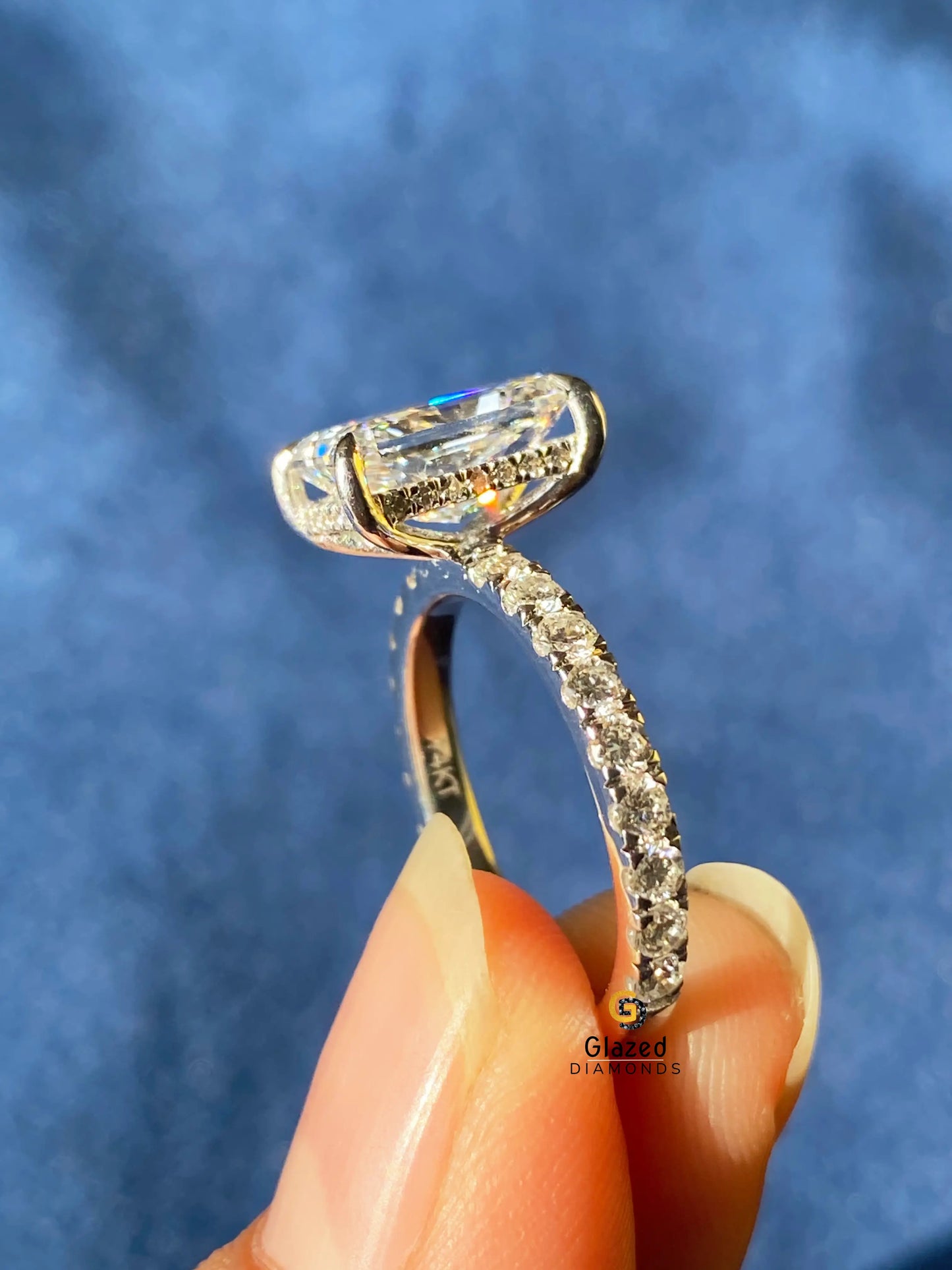14K Solid Gold Radiant Cut Hidden Halo Ring For Her