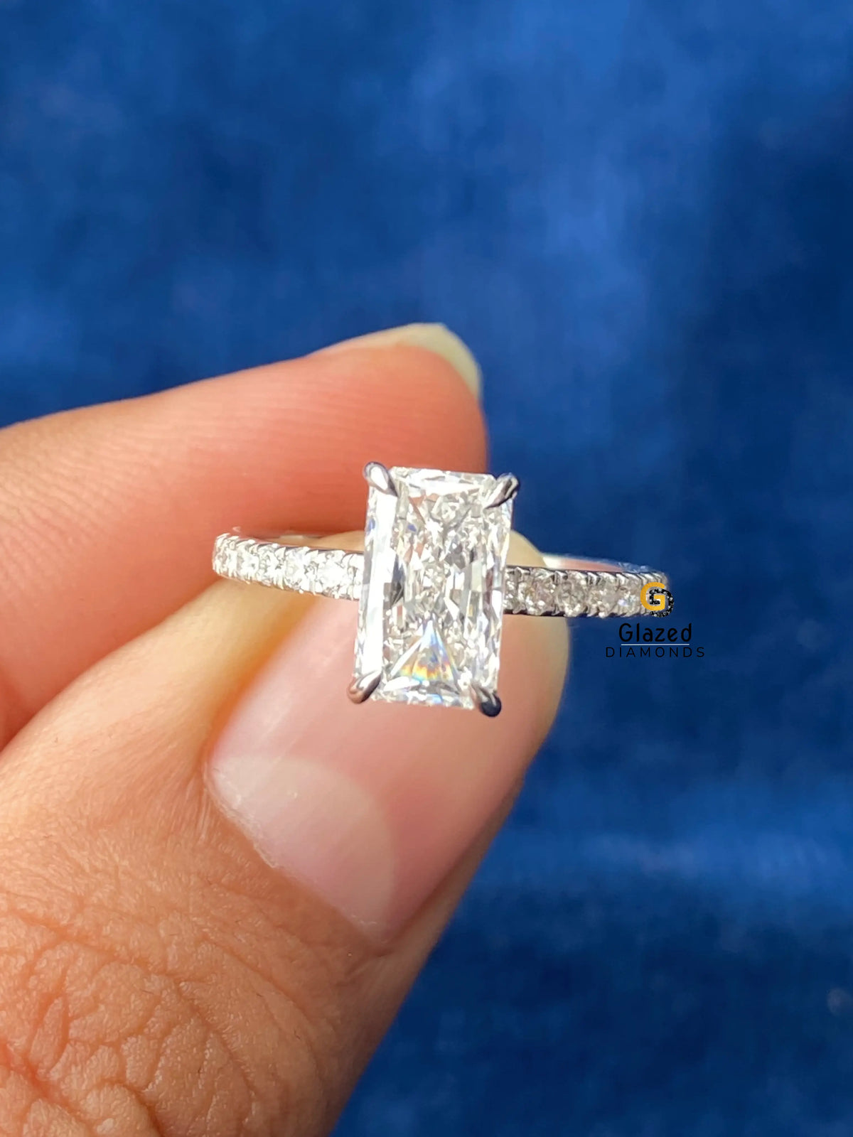 14K Solid Gold Radiant Cut Pave Band Moissanite Wedding Ring