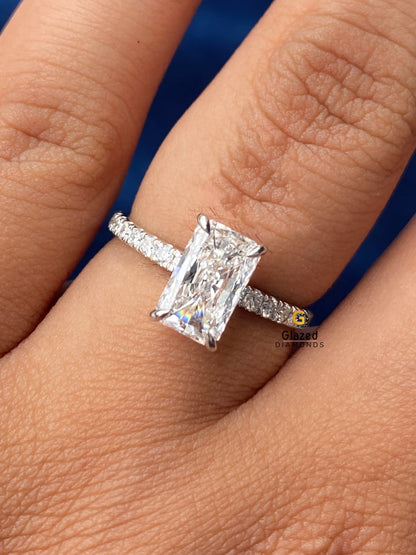 14K Solid Gold Radiant Cut Pave Band Moissanite Wedding Ring For Women
