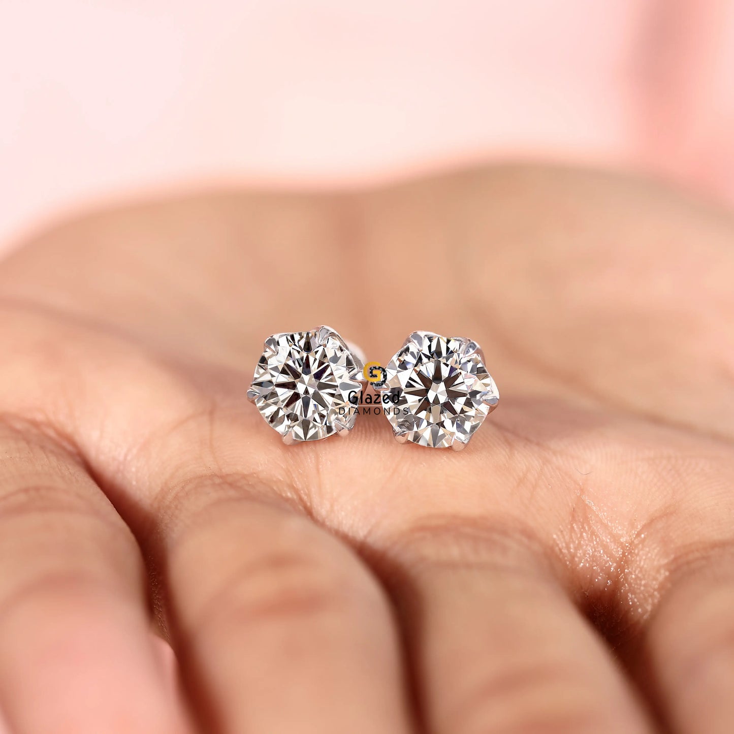 14K Solid Gold Round Stud Earrings For Her