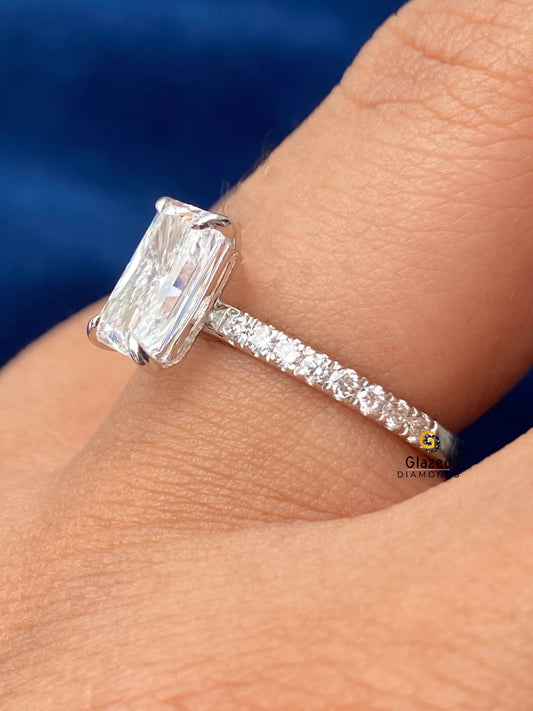 14K Solid Gold Wedding Radiant Cut Pave Band Moissanite Wedding Ring For Women