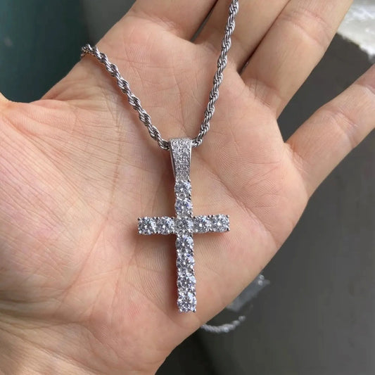 14K Solid Goldross Diamond 925 Silver Necklace