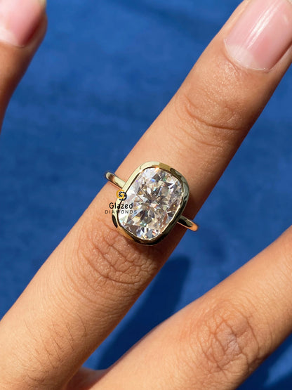 14K Solid Yellow Gold Cushion Moissanite Ring
