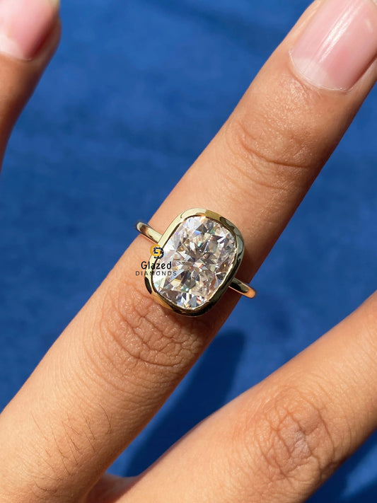 14K Solid Yellow Gold Cushion Moissanite Ring