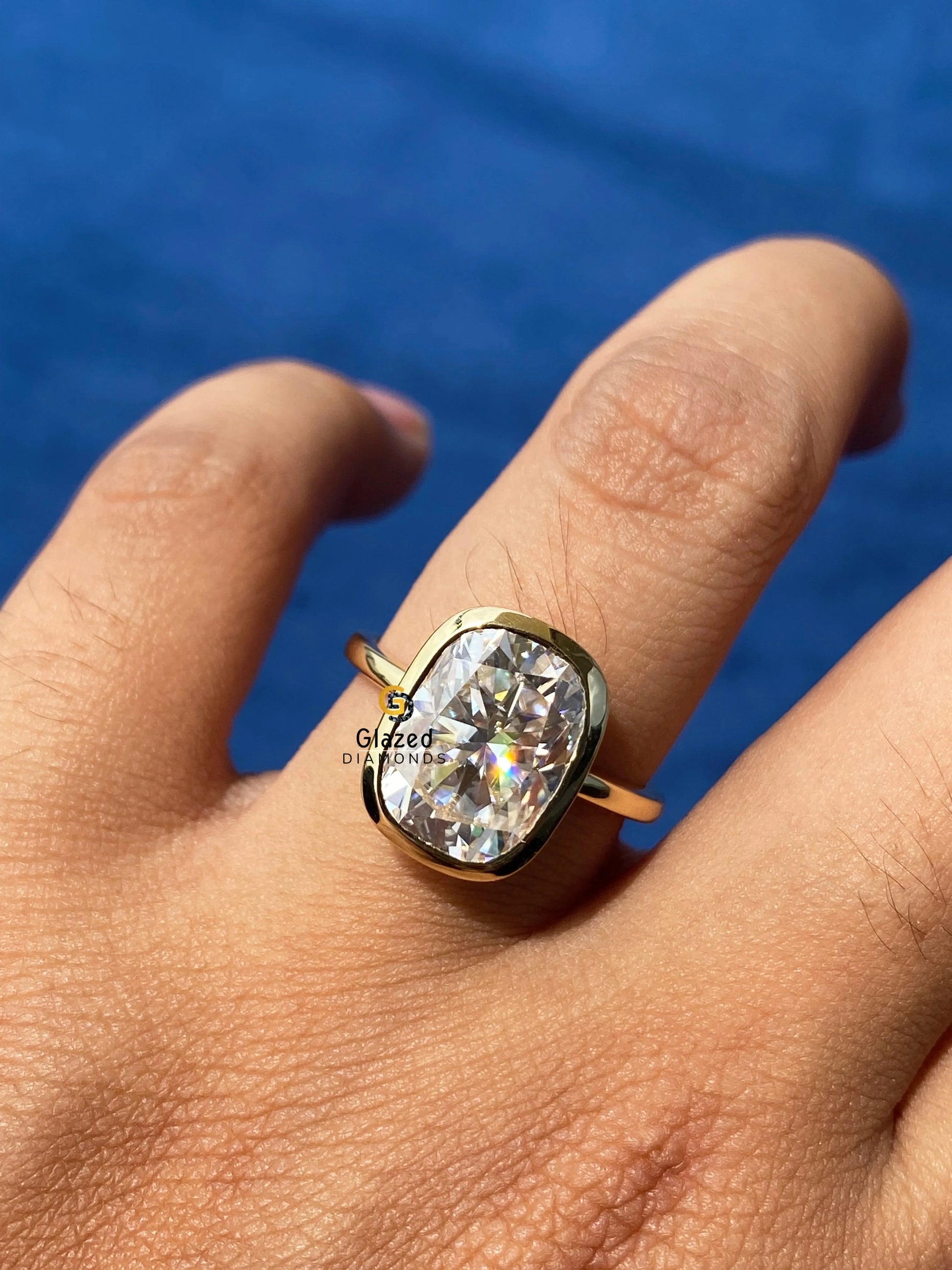 14K Solid Yellow Gold Cushion Ring