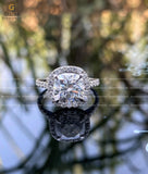14K White Gold Cushion Cut Moissanite Halo Engagement Ring