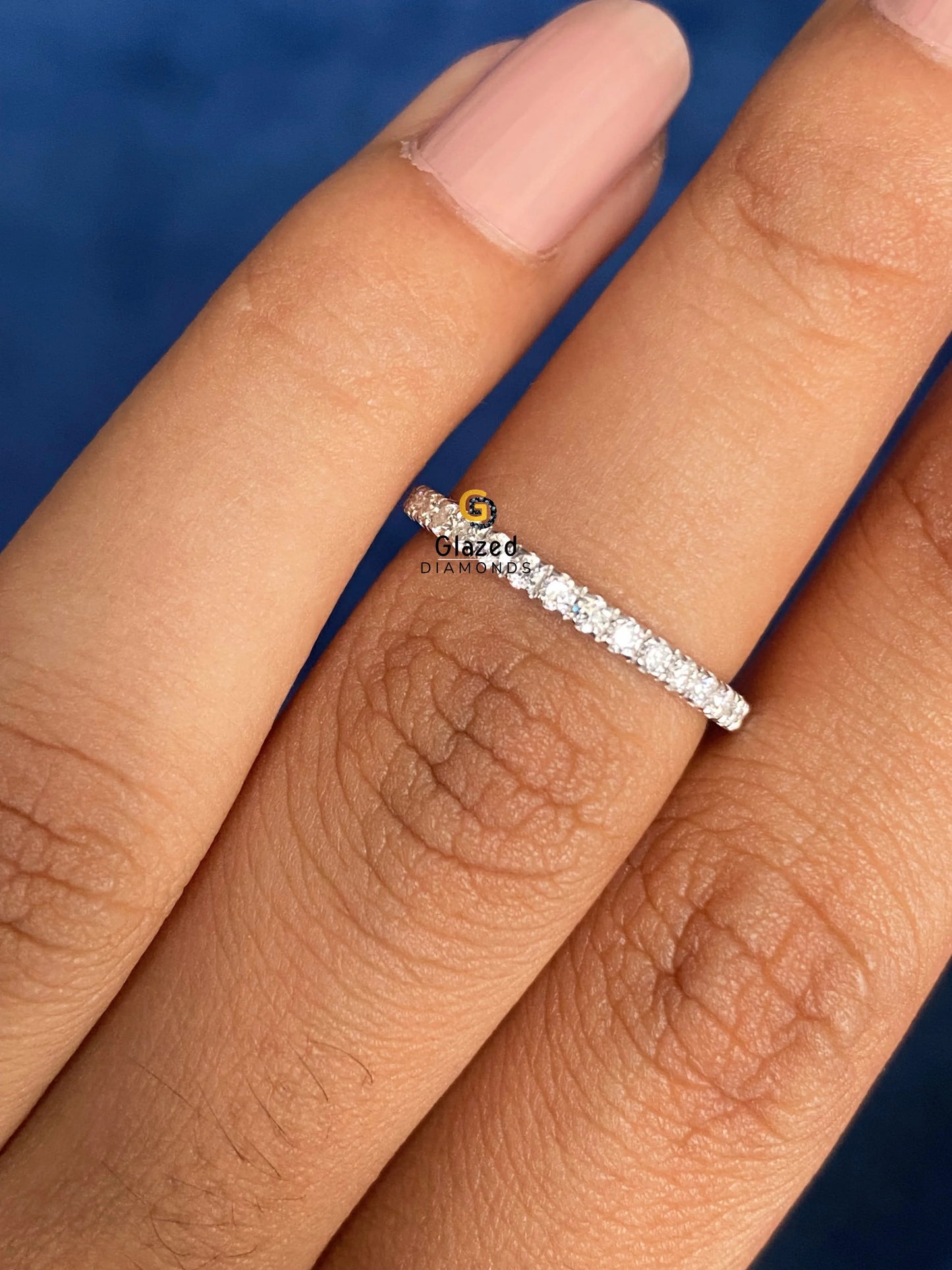 14K White Gold Round Moissanite Wedding Band For Women