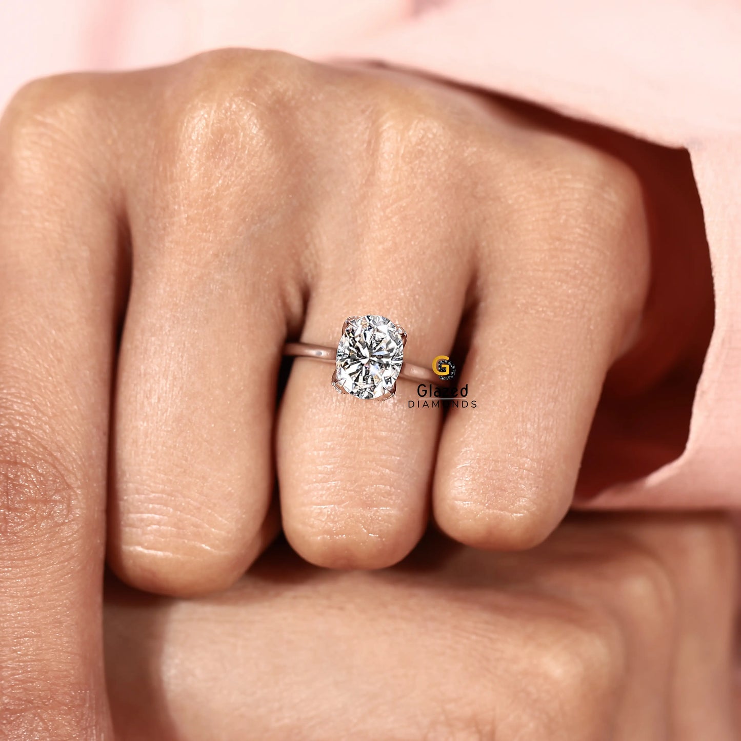 14K White Gold Tulip Set Hidden Halo Ring For Women