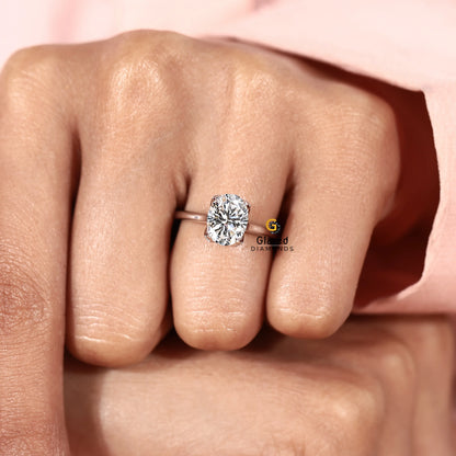 14K White Gold Tulip Set Hidden Halo Ring For Women