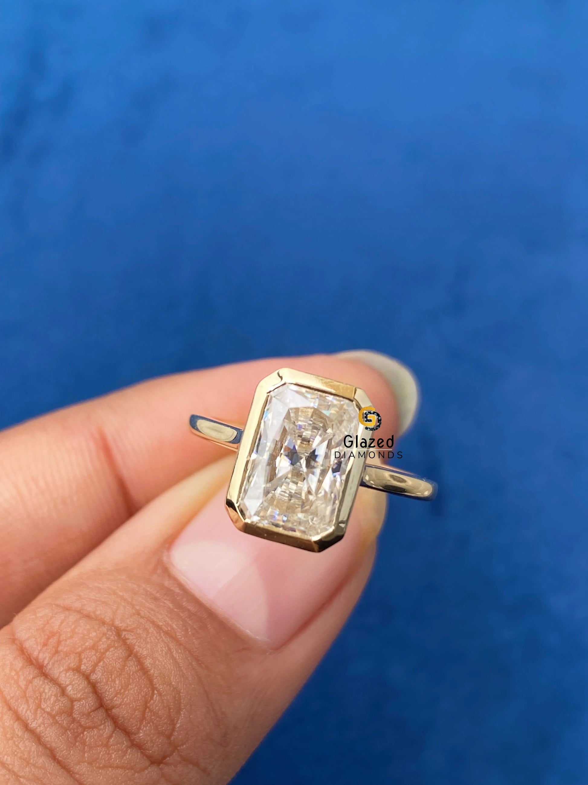 14K Yellow Gold Bezel Set Radiant Cut Moissanite Engagement Ring