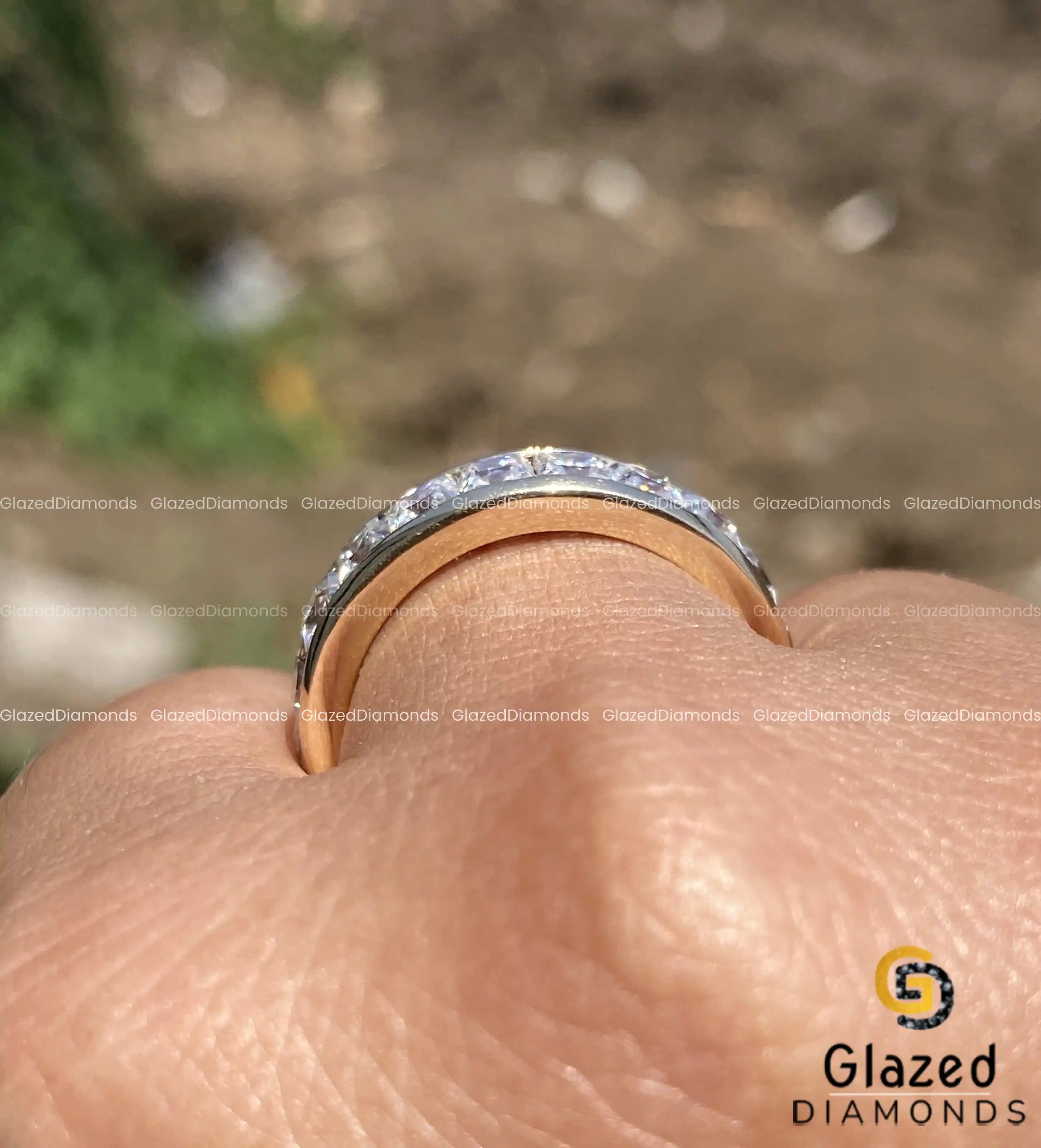 14K Yellow Gold Channel set Princess Cut Band