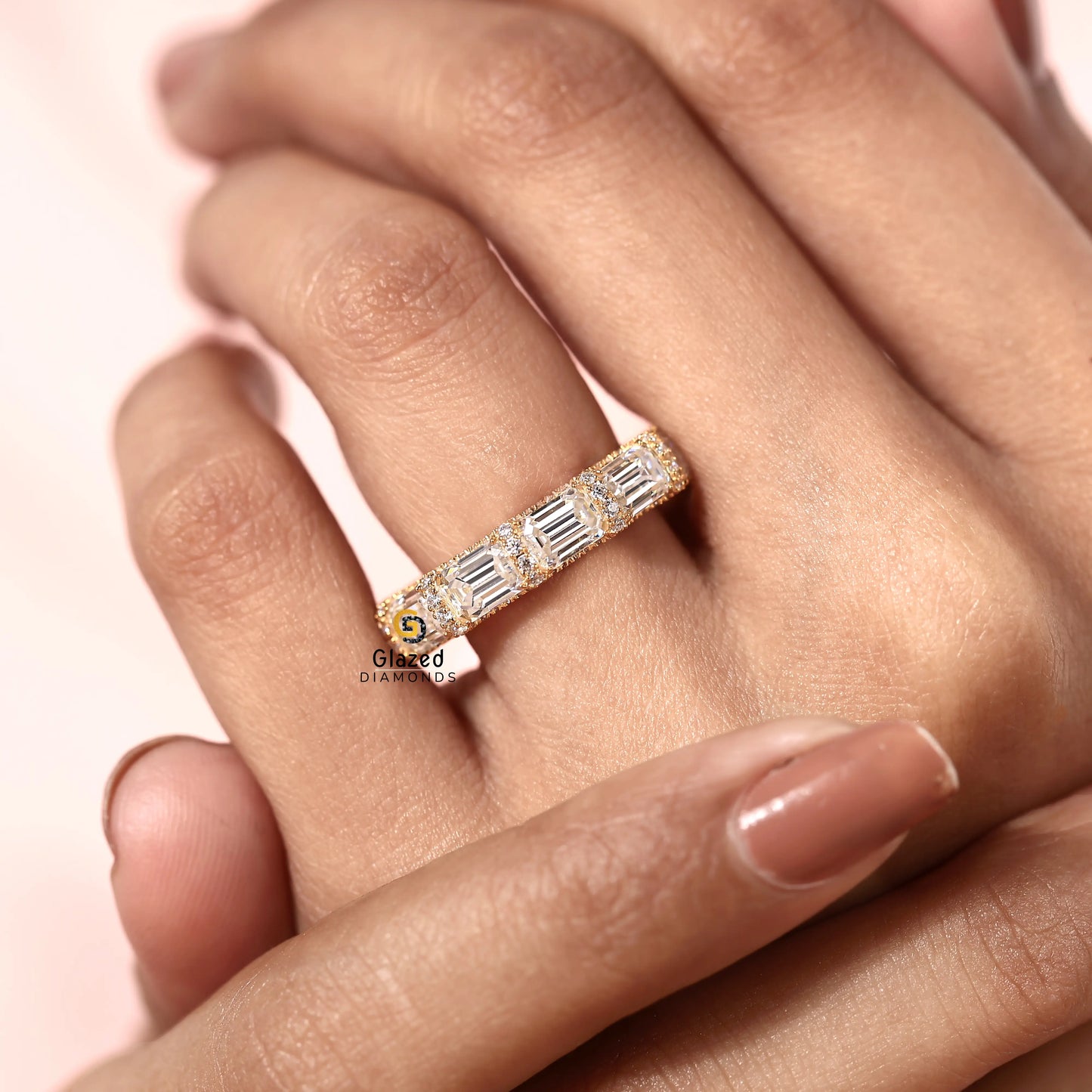 14K Yellow Gold Emerald Lab Diamond Full Eternity Band