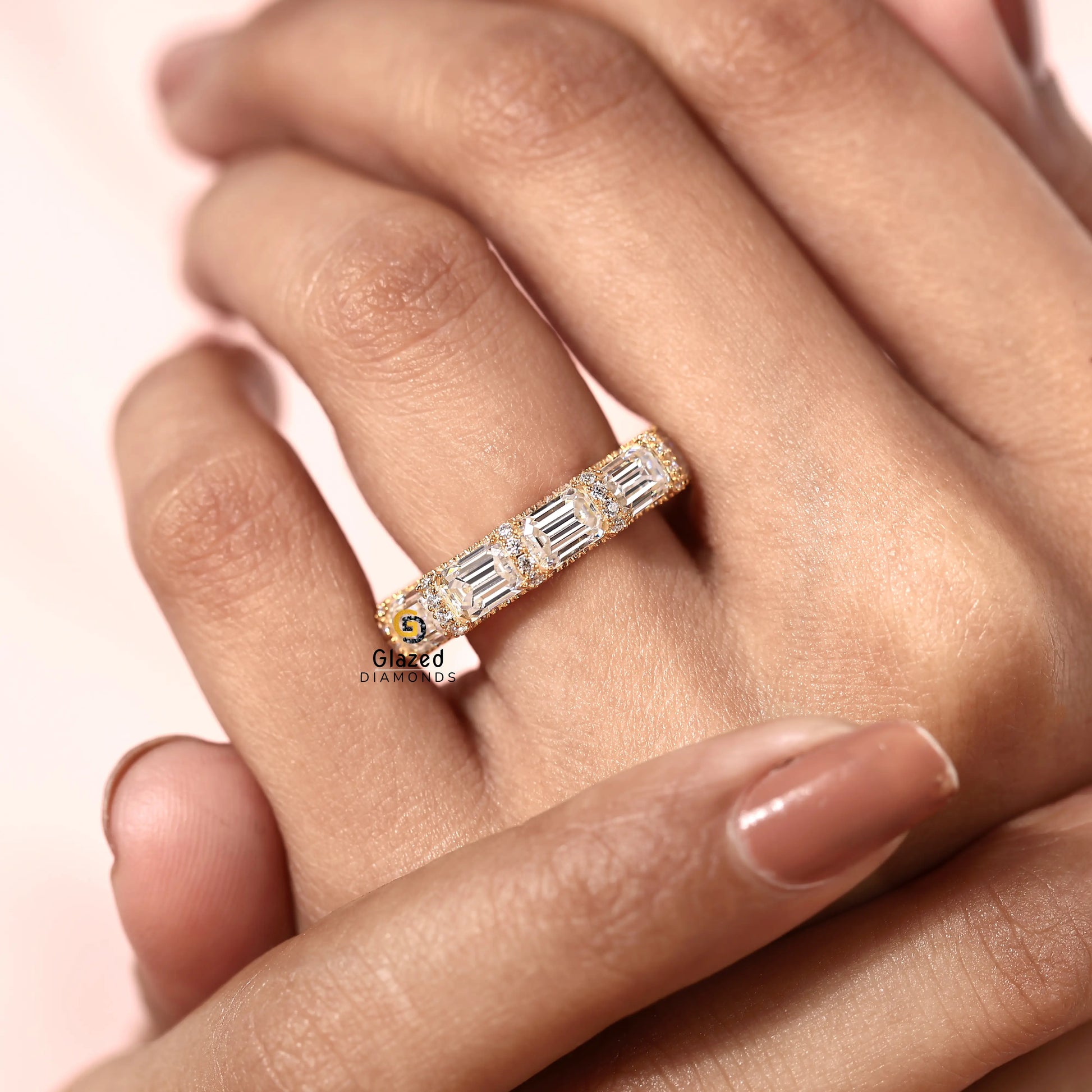 14K Yellow Gold Emerald Lab Diamond Full Eternity Band