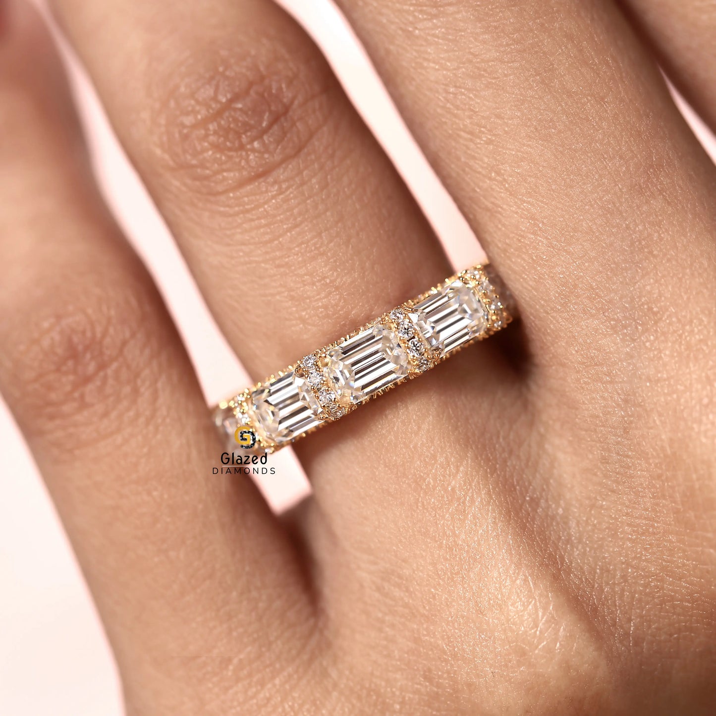 14K Yellow Gold Emerald Lab Diamond Full Eternity Band For Women