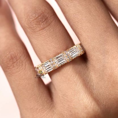 14K Yellow Gold Emerald Lab Diamond Full Eternity Band For Women