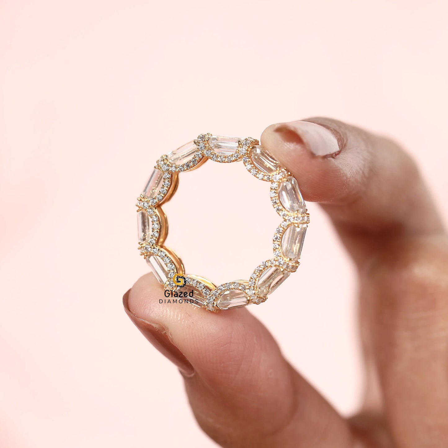14K Yellow Gold Emerald Lab Grown Diamond Full Eternity Band