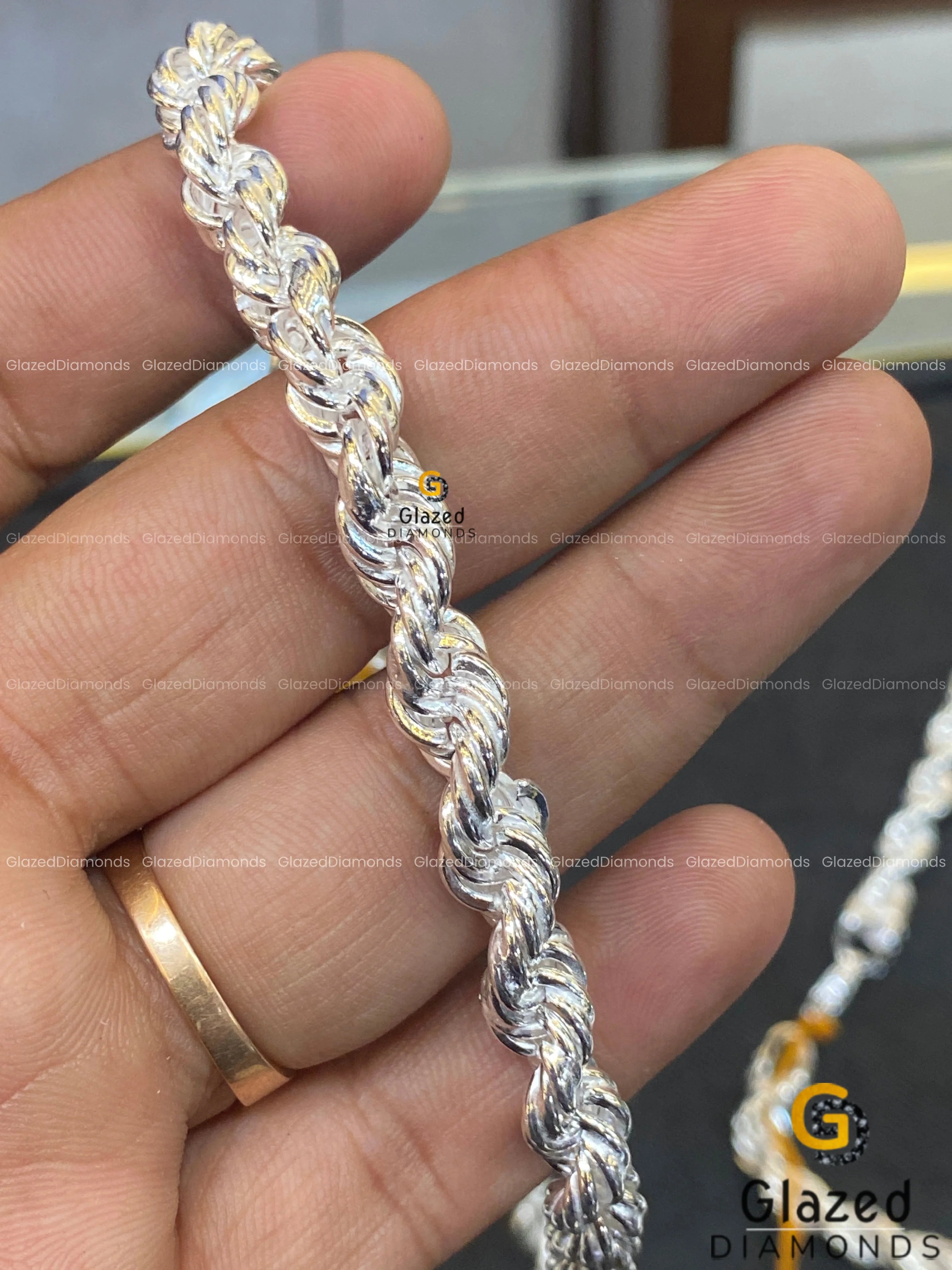 9MM Rope Solid Diamond Cut High Polish Chain Necklace for Unisex