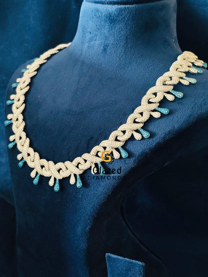 14MM White_ SkyBlue Diamond Moissanite Bust Down Chain For Men
