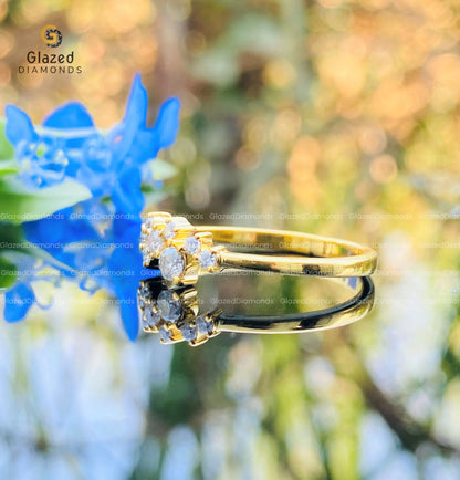 14k Solid Yellow Gold Cluster Ring 