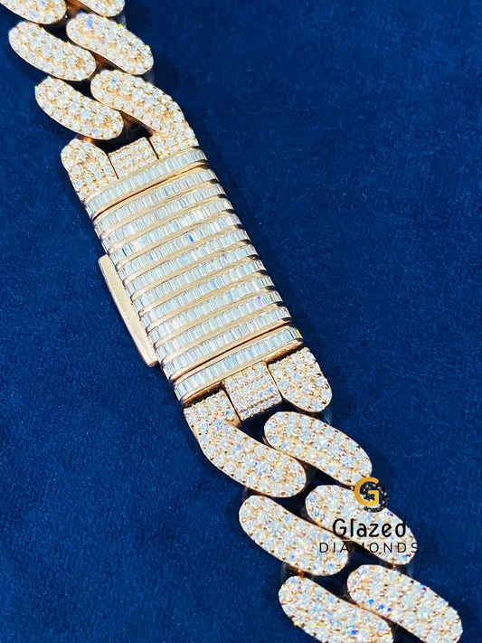 15MM Round_Baguette Cuban Link Moissanite Chain