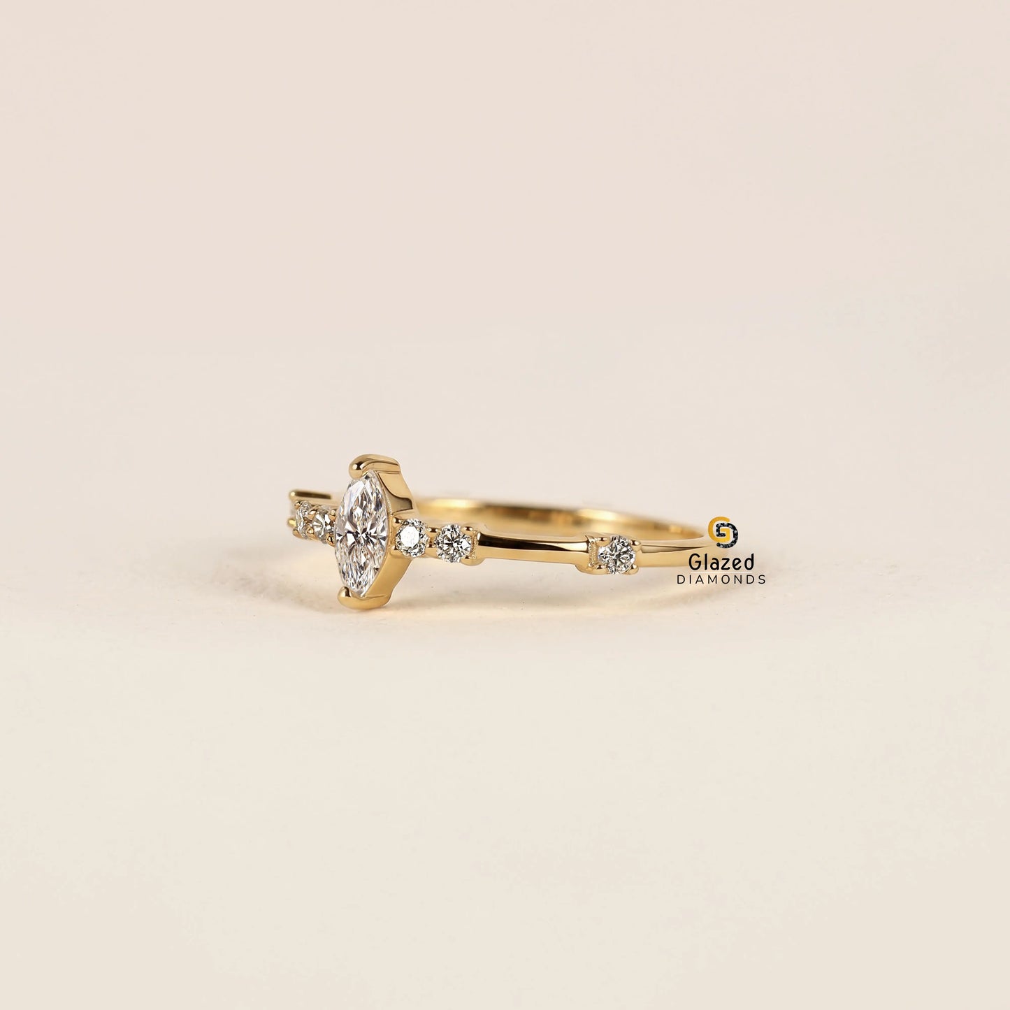1CT Marquise Lab Diamond Distance Pave Wedding Ring