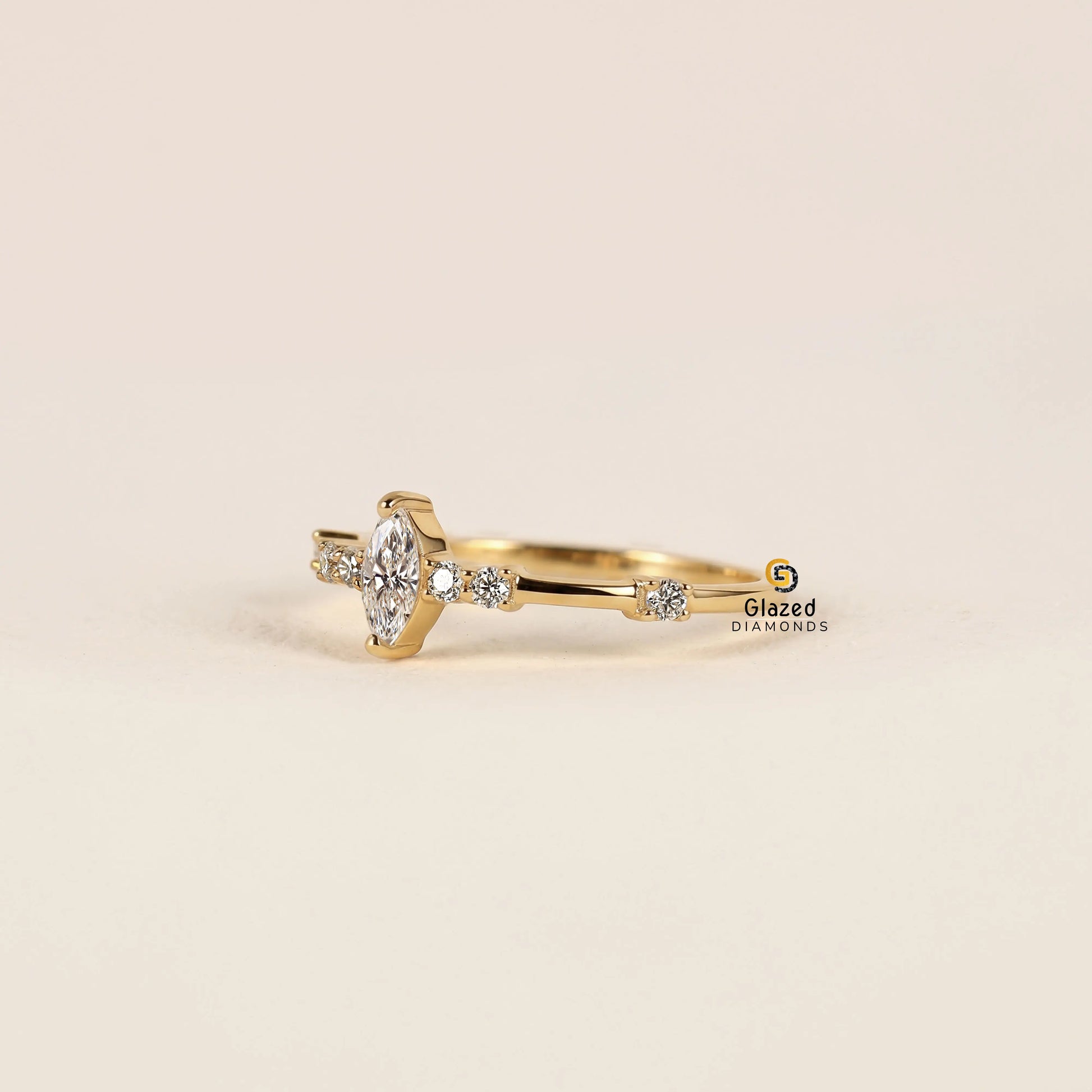 1CT Marquise Lab Diamond Distance Pave Wedding Ring
