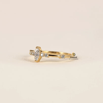 1CT Marquise Lab Diamond Distance Pave Wedding Ring
