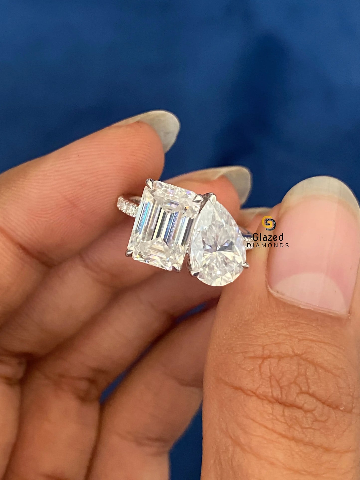 2CT Emerald And Pear Cut Moissanite Wedding Ring 