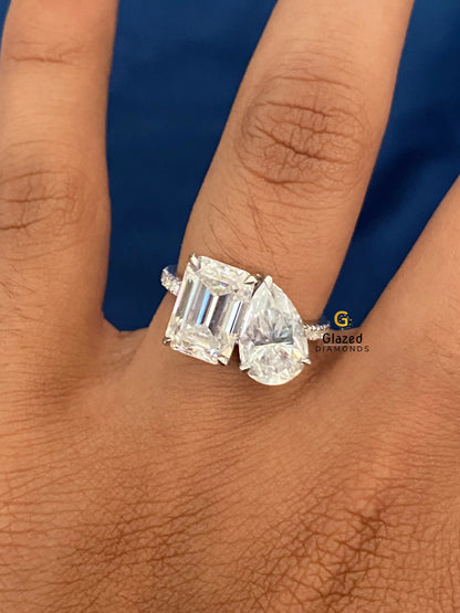 2CT Emerald And Pear Cut Moissanite Wedding Ring For Women