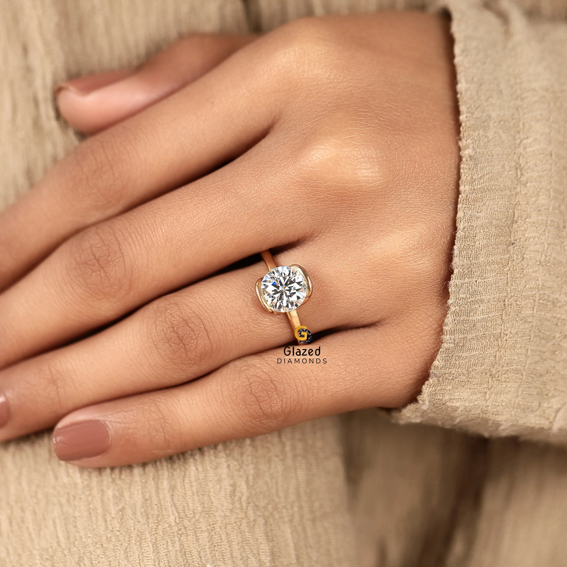 2CT Lab Diamond Half Bezel Wedding Ring