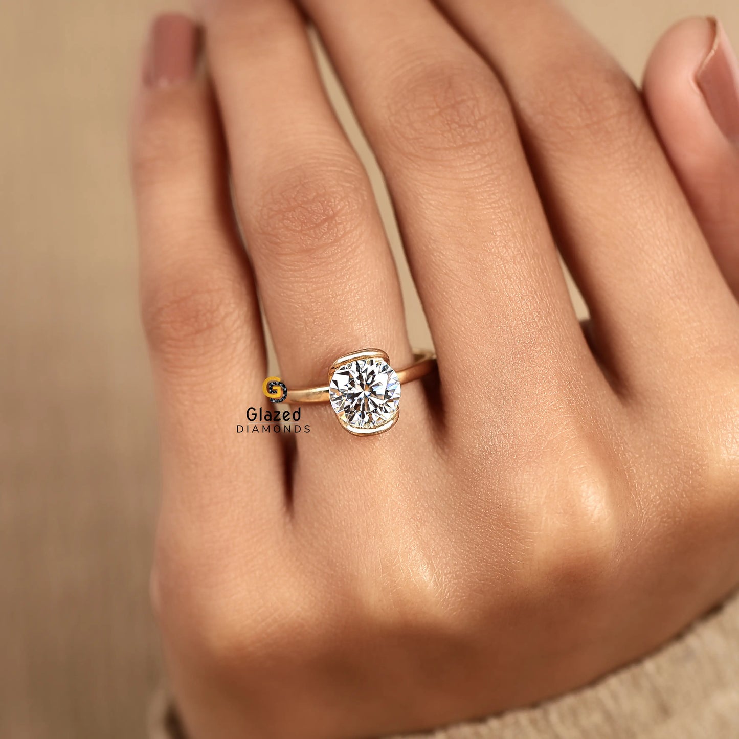 2CT Lab Diamond Half Bezel Wedding Ring For Women