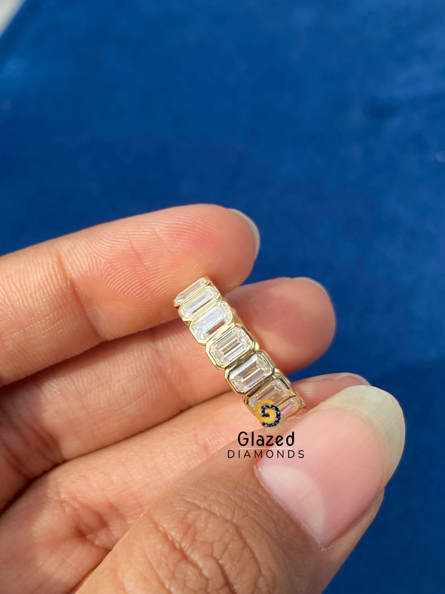 2CT Moissanite Emerald Cut Eternity Wedding Band