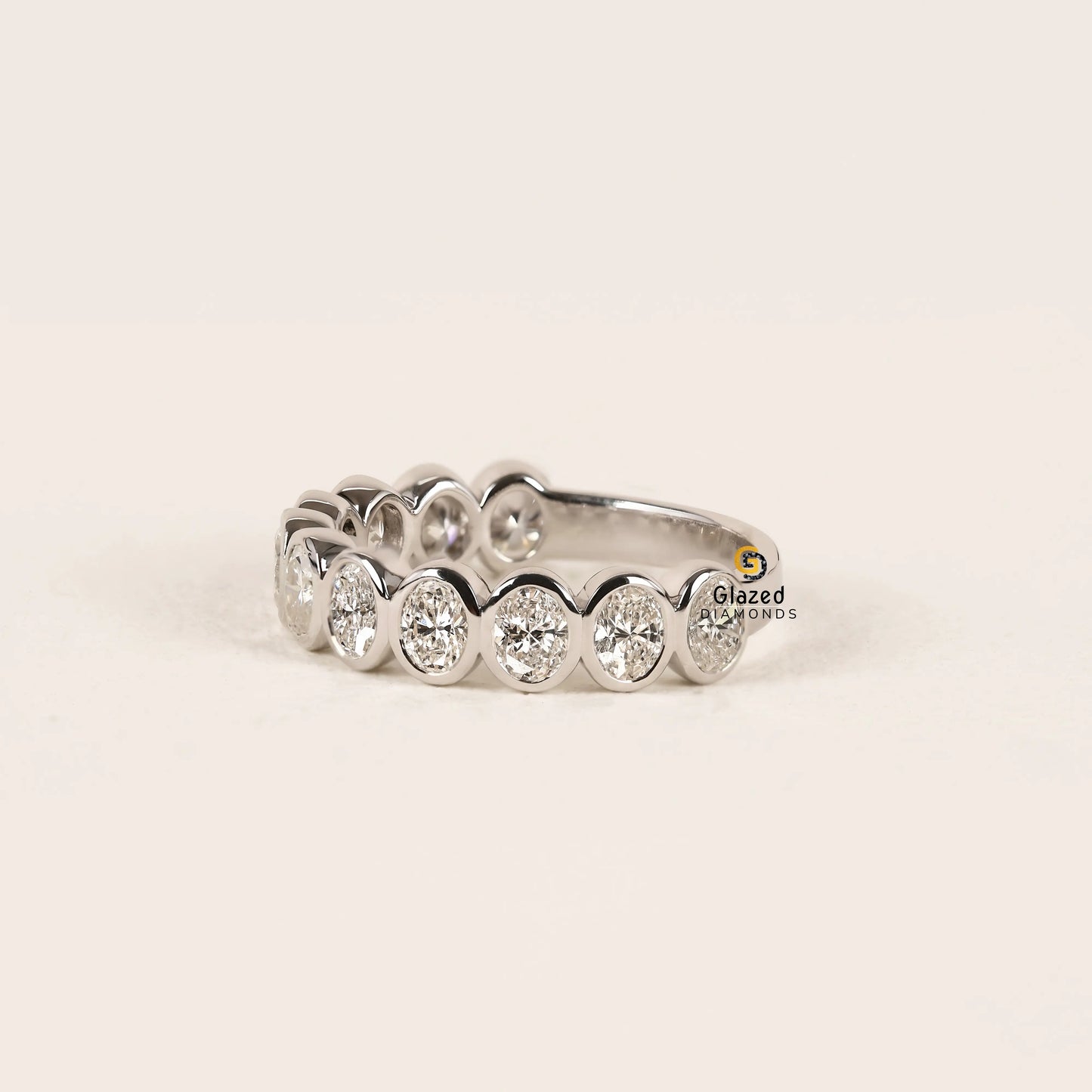 2CT Oval Bezel Set Lab Diamond Wedding Band