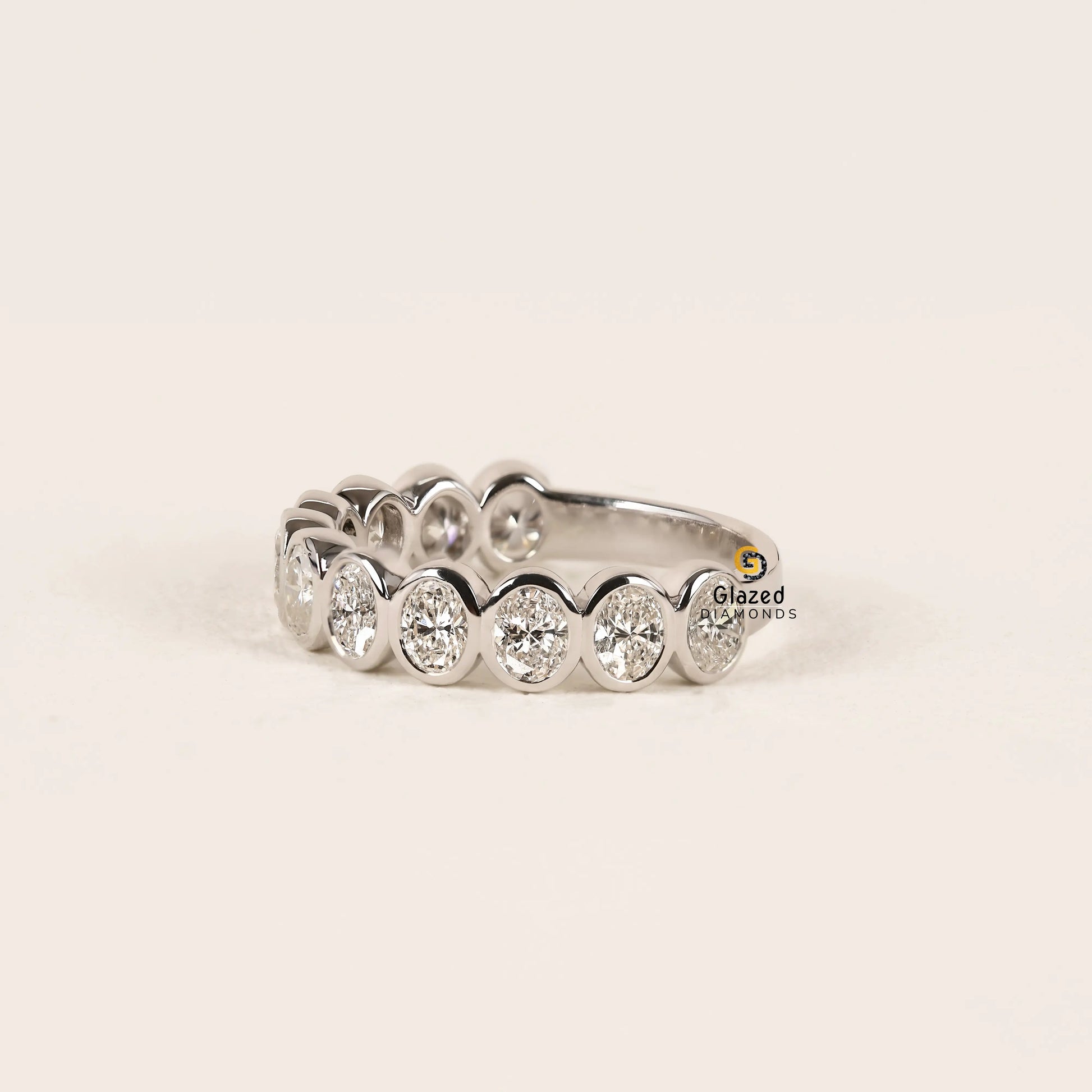 2CT Oval Bezel Set Lab Diamond Wedding Band