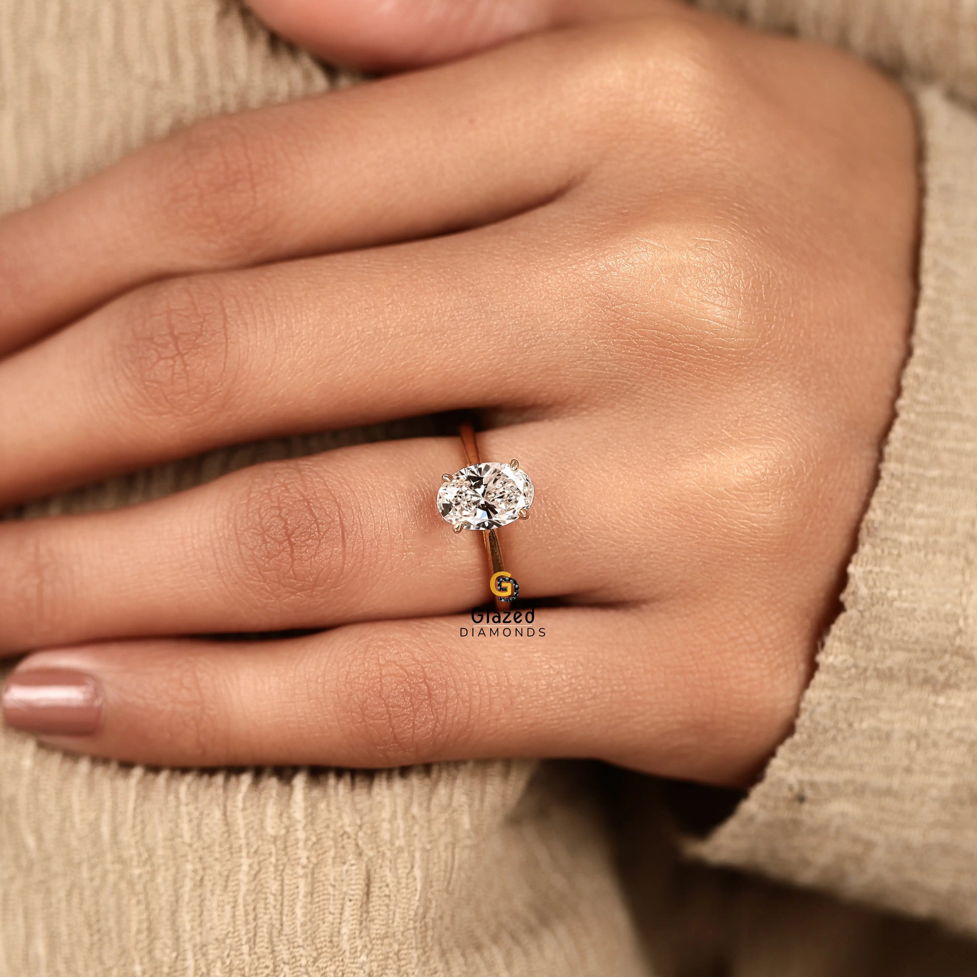 2CT Oval Cut Tulip Set Lab Diamond Ring