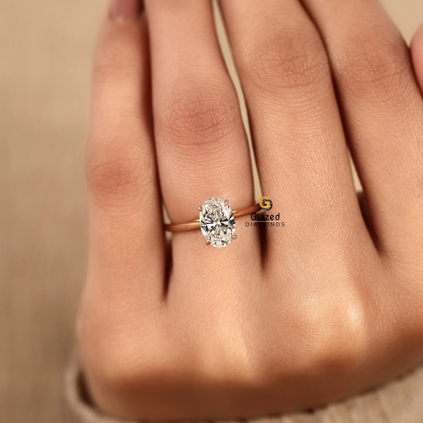 2CT Oval Cut Tulip Set Lab Diamond Ring For Women