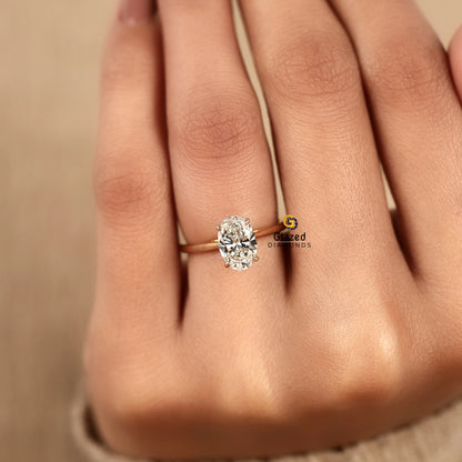 2CT Oval Cut Tulip Set Lab Diamond Ring For Women