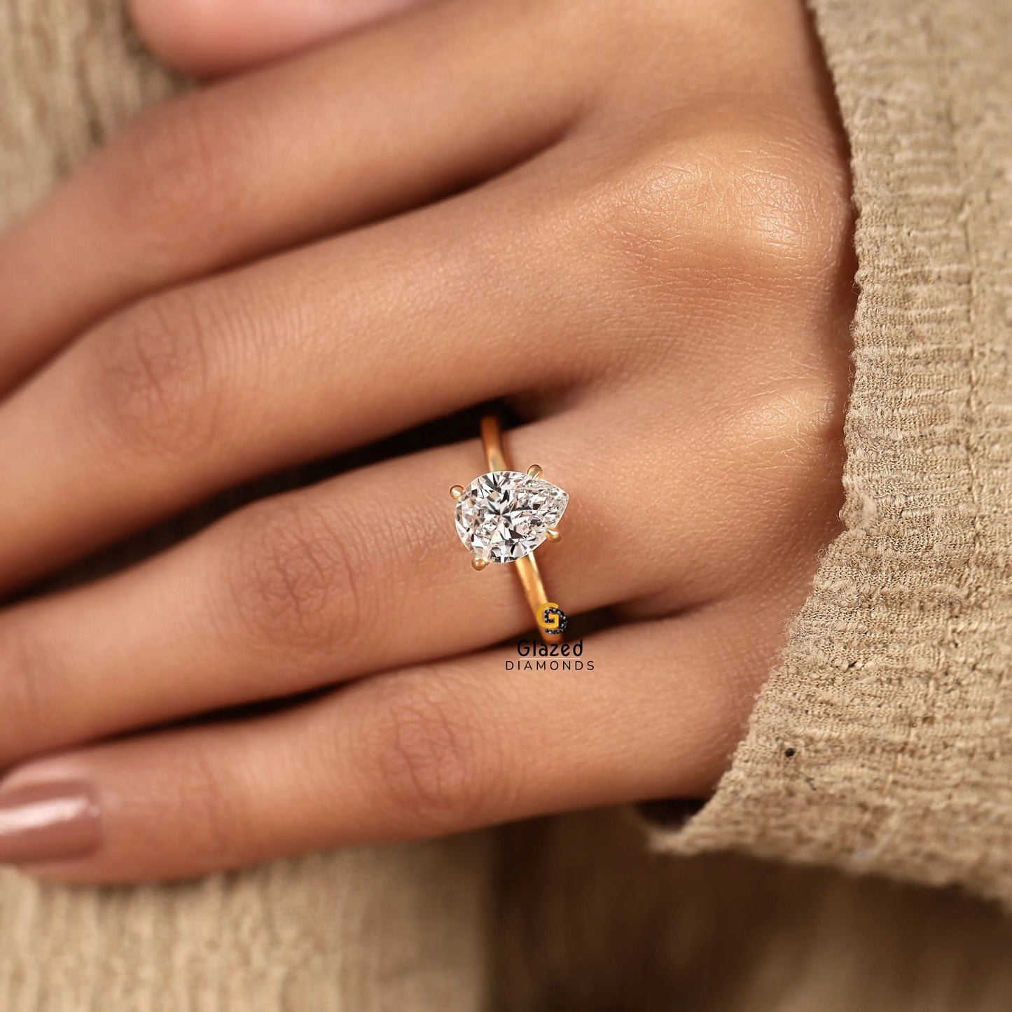 2CT Pear Cut Solitaire Lab Diamond Wedding Ring
