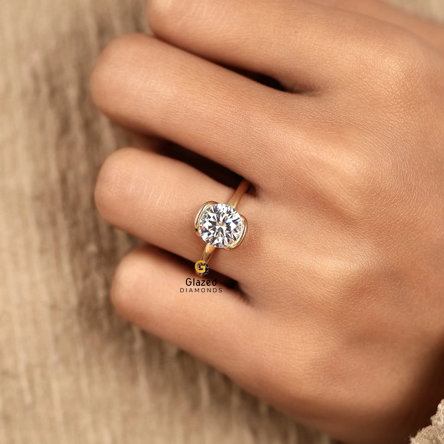 2CT Round Cut Lab Diamond Half Bezel Wedding Ring