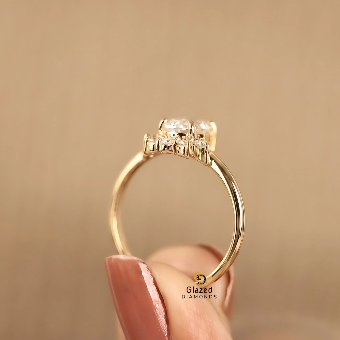 2Ct Kite Cut Lab Diamond Floral Halo Wedding Ring 