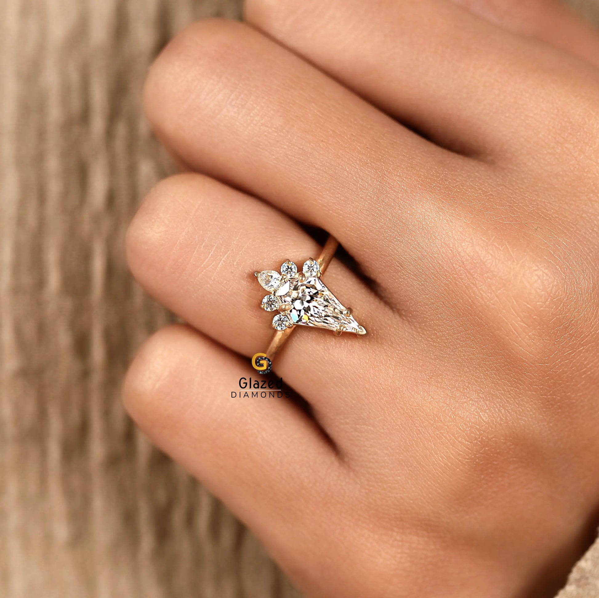 2Ct Kite Cut Lab Diamond Floral Halo Wedding Ring For Women