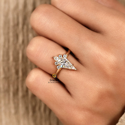 2Ct Kite Cut Lab Diamond Floral Halo Wedding Ring For Women