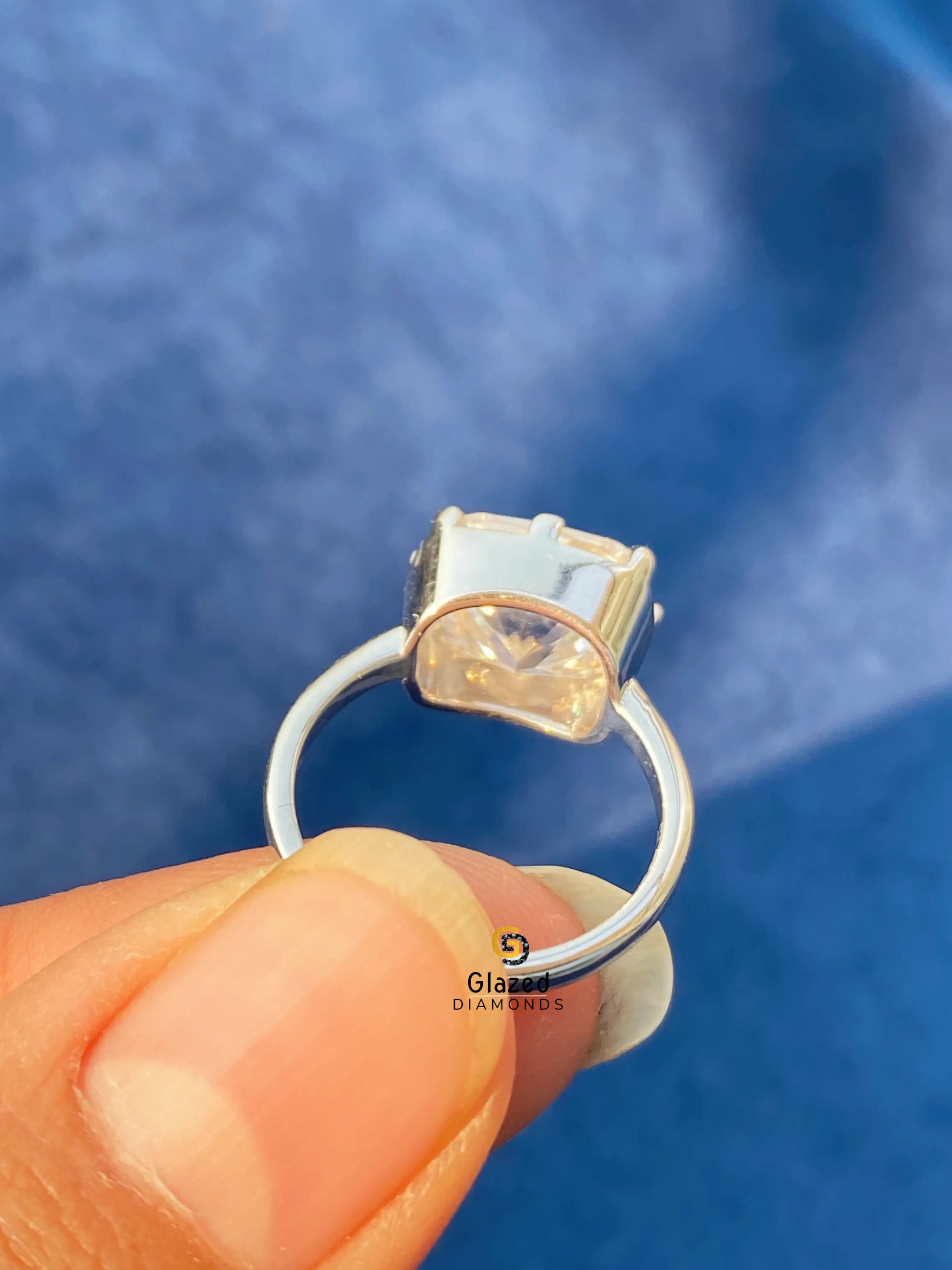 3.5 Ct East West Elongated Cushion Cut Moissanite Engagement Ring For Women
