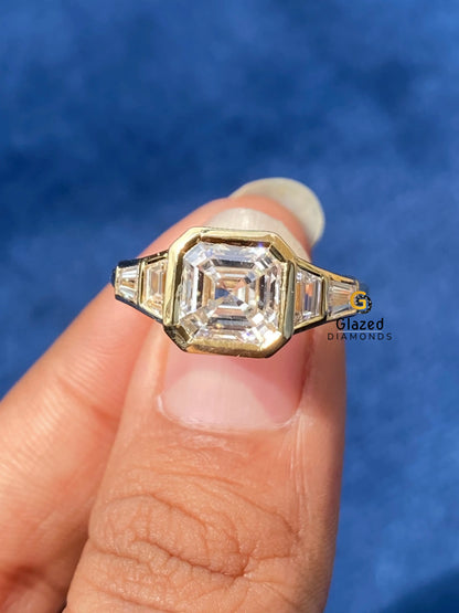 3CT Asscher Cut Five Stone Moissanite Bezel Set Engagements Ring