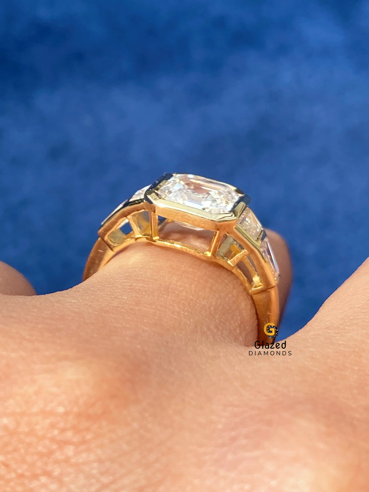 3CT Asscher Cut Five Stone Moissanite Bezel Set Engagements Ring