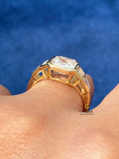 3CT Asscher Cut Five Stone Moissanite Bezel Set Engagements Ring