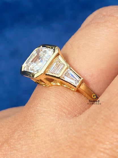 3CT Asscher Cut Five Stone Moissanite Bezel Set Engagements Ring