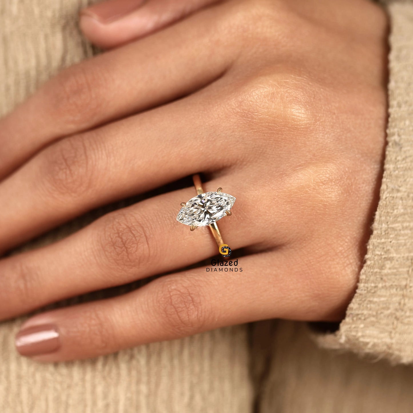3CT Marquise Cut Solitaire Lab Diamond Engagement Ring
