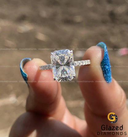 3 CT Radiant Cut Moissanite Hidden Halo Engagement Ring