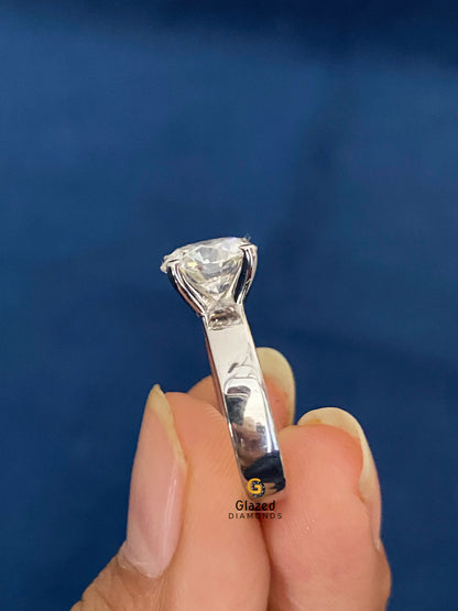 3CT Round Wide Band Moissanite Solitaire Engagement Ring